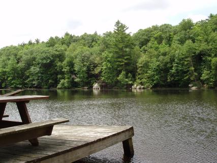 The swimming lake, and the only remaining dock