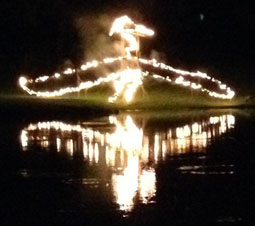The heron on fire, after dark
