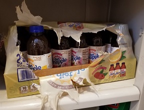 A Snapple pack ripped open by Margie