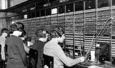 A telephone switchboard, ca. 1930