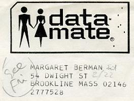 Data-Mate letter with their logo and Margie's contact info