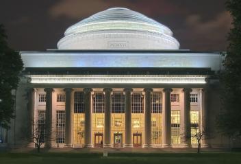 MIT's building 10 at night