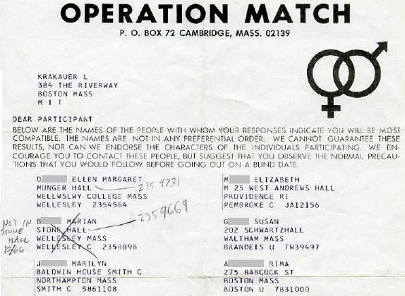 My first letter from Operation Match
